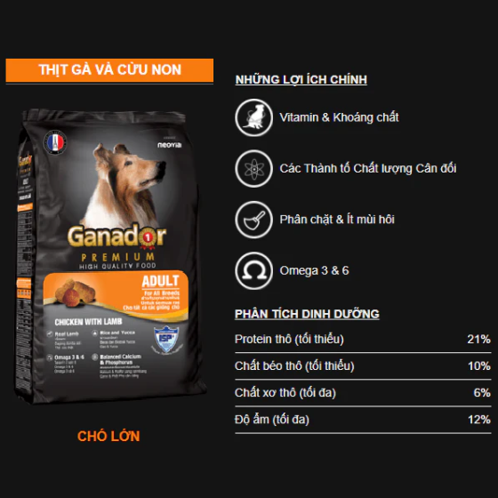 Hạt Ganador Adult Cho Chó Trưởng Thành Vị Cừu & Gạo