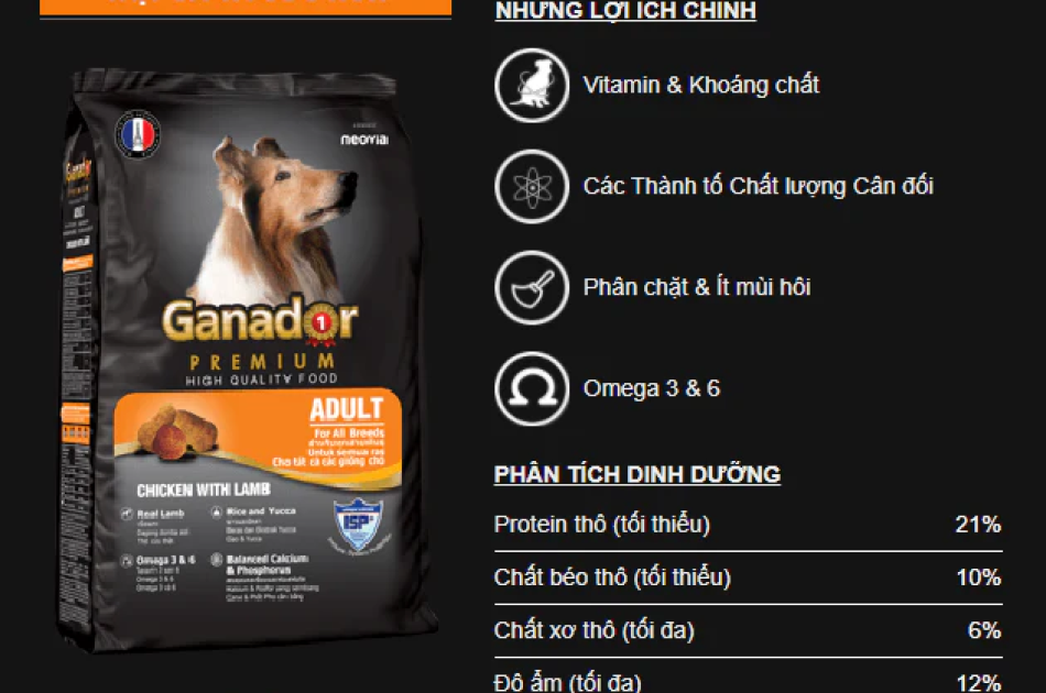 Hạt Ganador Adult Cho Chó Trưởng Thành Vị Cừu & Gạo