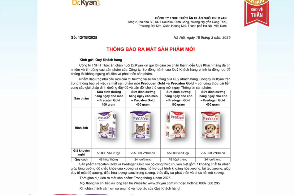 Sữa Bột Cho Chó Dr.Kyan Predogen Hương Vanilla